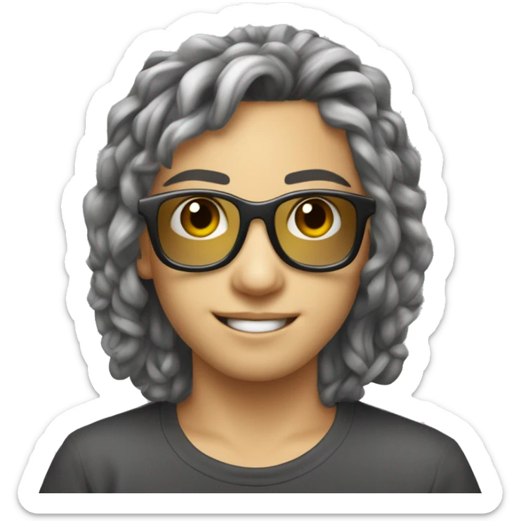 jeunes dj avec lunettes rectanges ronds grise yeux brun cheuveux bun peau beige sticker