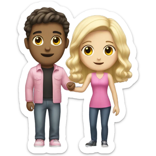 white boy with dark hair buying blonde girl pink car sticker