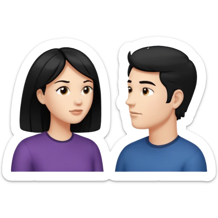 a person chatting up another person, one white male with black hair, one white woman facing each other talking with strictly white speech bubbles above their head,  sticker