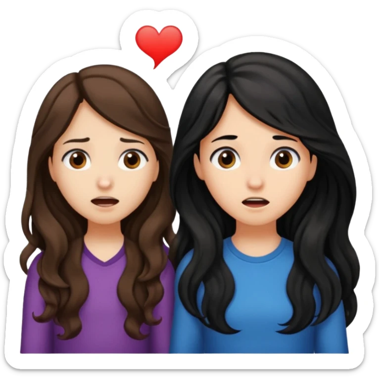 

 
Two girls are talking; one girl who have a ling wayv brown hair looks confused with question , while the other girl with long black hair explains something.  sticker