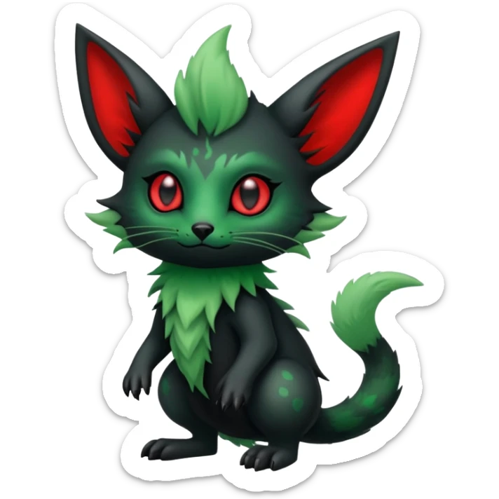 Kawaii Cute Edgy Black Green Red ethereal Fionbri-Vernid-Trico-animal-creature full body sticker