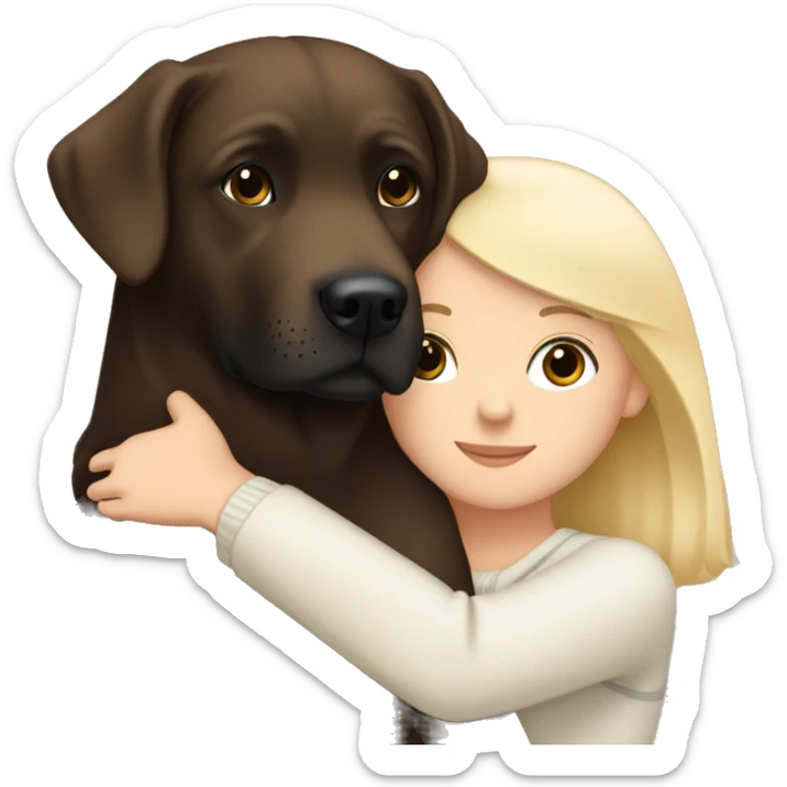 Brown Labrador hugging with a white girl with black hair   sticker