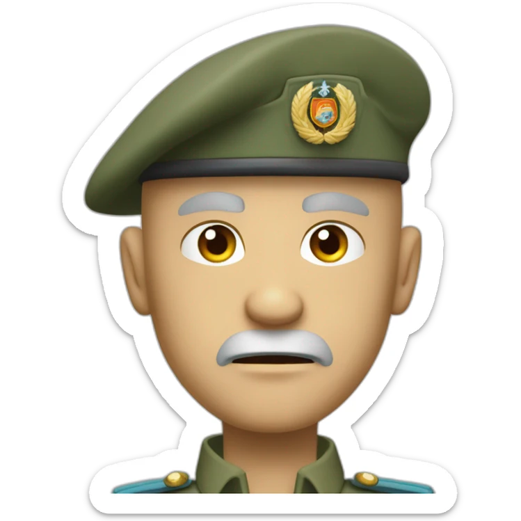 cyan beret bald angry 50 years old man no hair furious very angry frown with khaki idf uniform ultra furious sticker