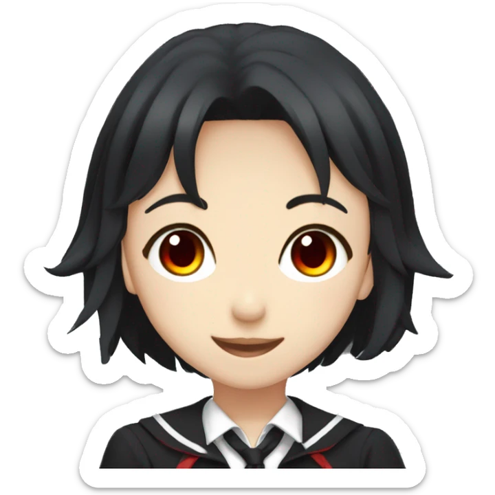 anime girl, short black hair, red eyed, one eyepatch, black school uniform sticker