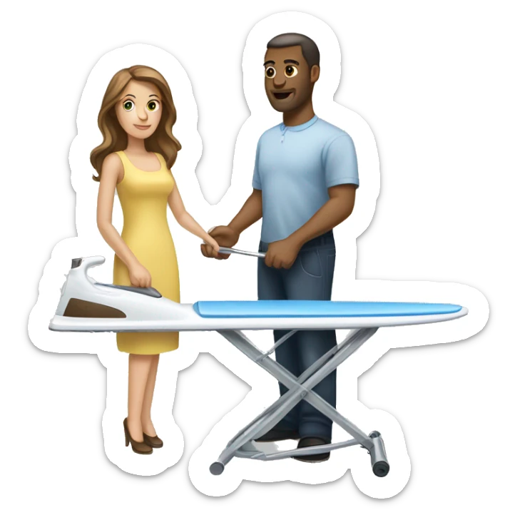  ironing board couple white man white woman with brown hair sticker