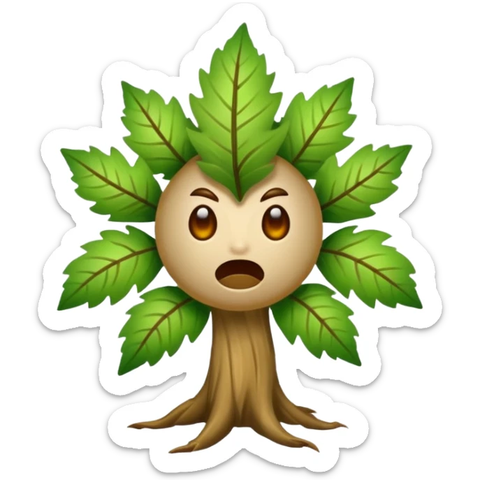 woodland spirit jump scare reaction with leaf hair standing up sticker