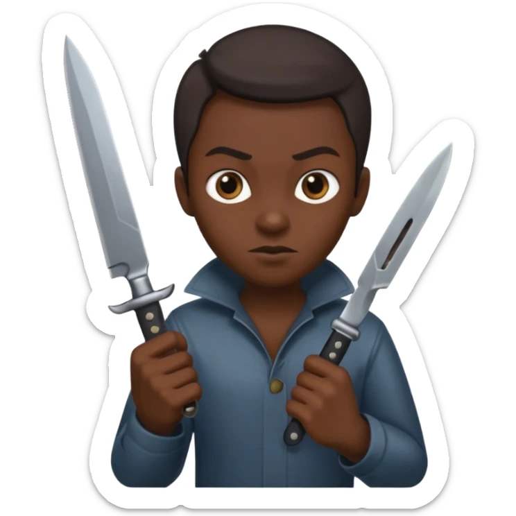 a evil face with a knife in their hand and te emoji tu be just the head and the hand with the knife sticker