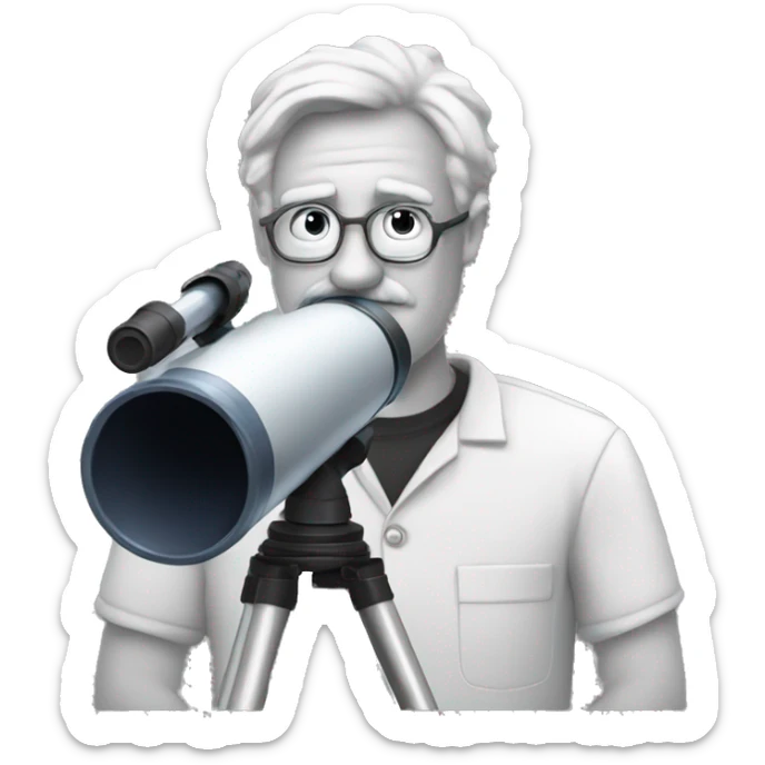 astronomer with a telescope and *his shirt titled*as "ASTRONOMERS CLUB" sticker