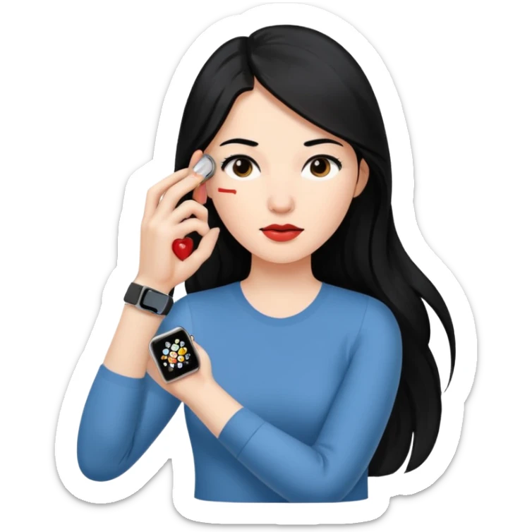 mujer cabello negro largo piel blanca con apple watch en su muñeca midiendo hipertension sticker