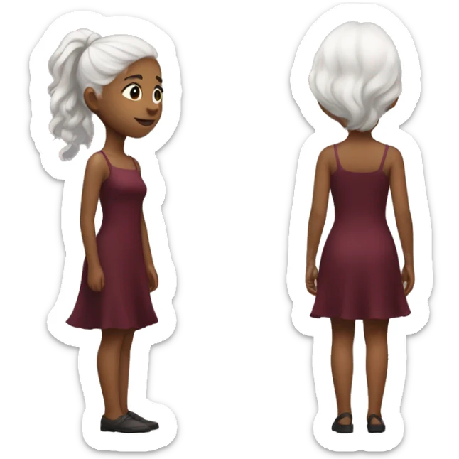 realistic girl stands with her back white hair on her tight-fitting burgundy dress sticker