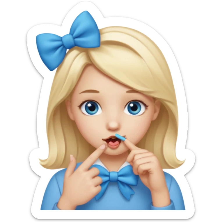 Emoji que se este mordiendo el dedo y que la persona tenga un moño coqueto sticker