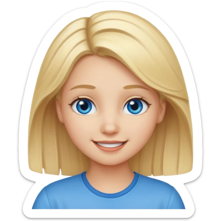 Young girl with blonde hair and a happy face sticker