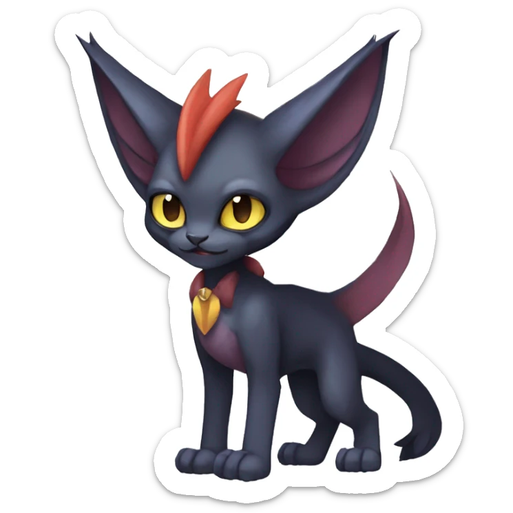 Black cool vampiric Noivern-Litten-Sphynx-Lykoi-Caracal-Fakemon with big bat ears full-body sticker
