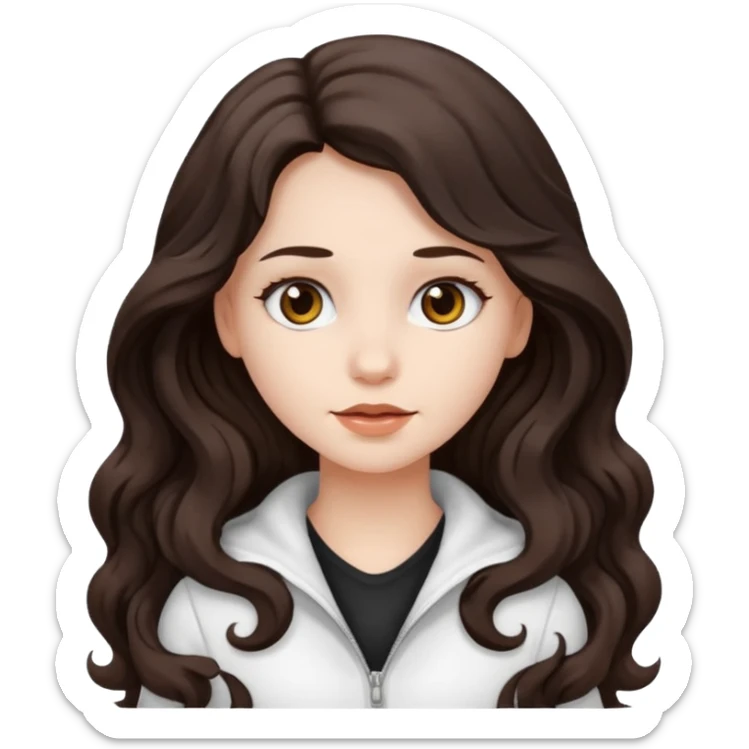 A girl in white with dark brown long wavy hair and very white skin sticker