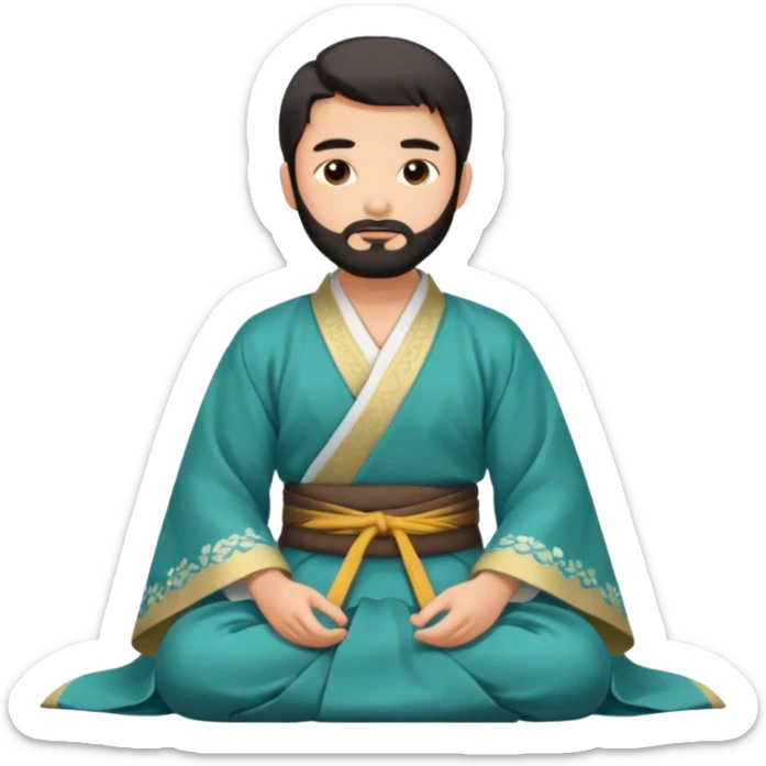 Beautiful man with lightly tan skin and dark beard in Hanfu sitting on the ground sticker