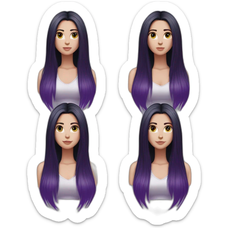 White girl with long straight black hair and purple streak hair Raven Queen sticker