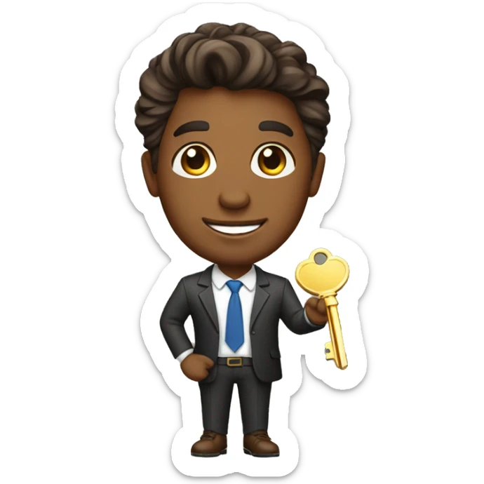 brown skin realtor with hair handing a gold key sticker