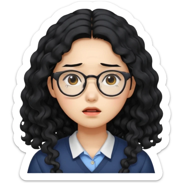 Korean female college student with a worried face , long curly hair  sticker