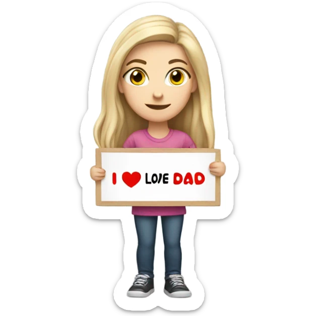  A white girl holding a sign saying I love my dad sticker