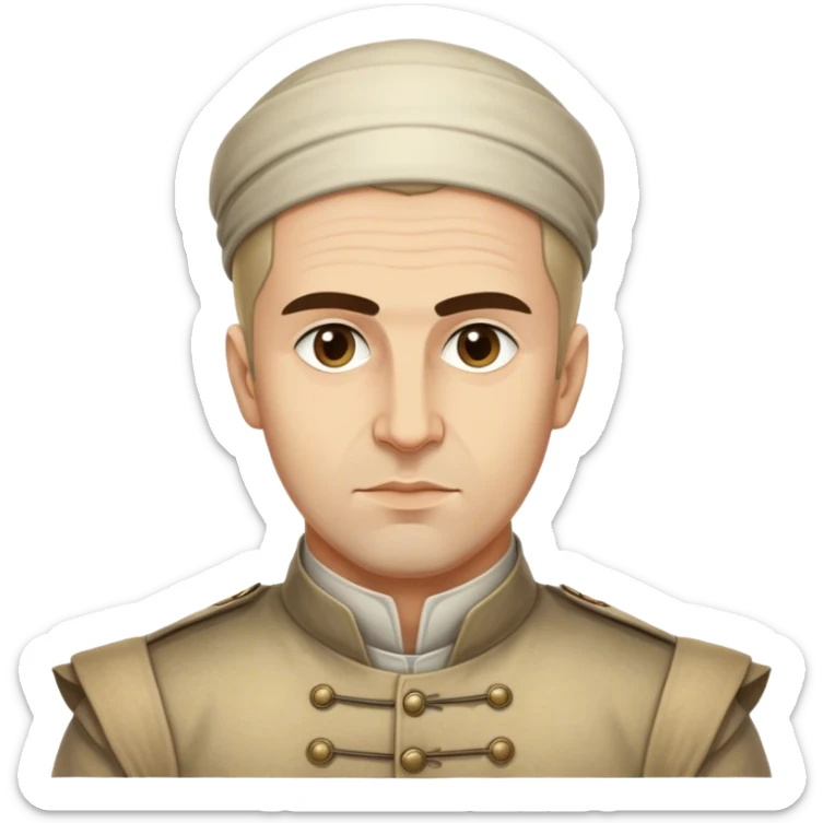 Cinematic Realistic Marko Marulić Portrait Emoji, depicted as a celebrated Croatian writer with a reflective expression and period clothing, rendered with rich textures and warm literary lighting that captures his historical influence. sticker