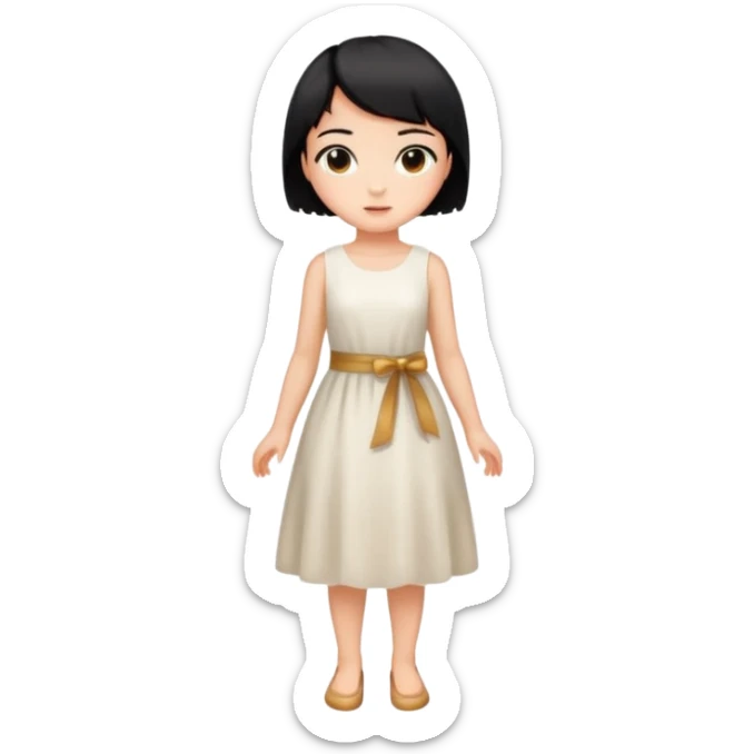 Girl with short black hair, wheat skin, and white dress in different poses sticker
