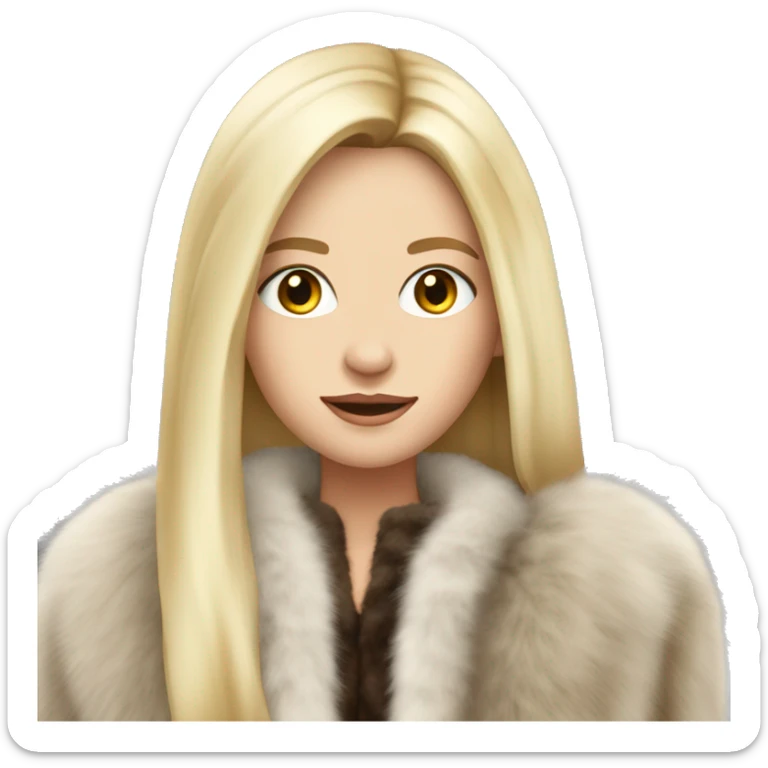 Beautiful white girl with straight blond long hair in fur-coat sticker