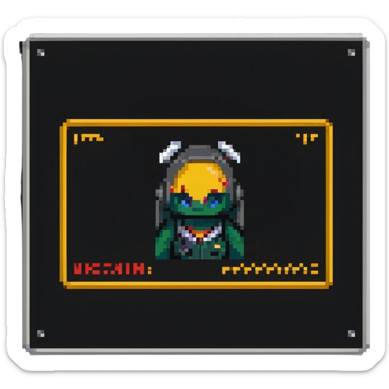 pixel art of a news website with a warning sign representing fake news sticker