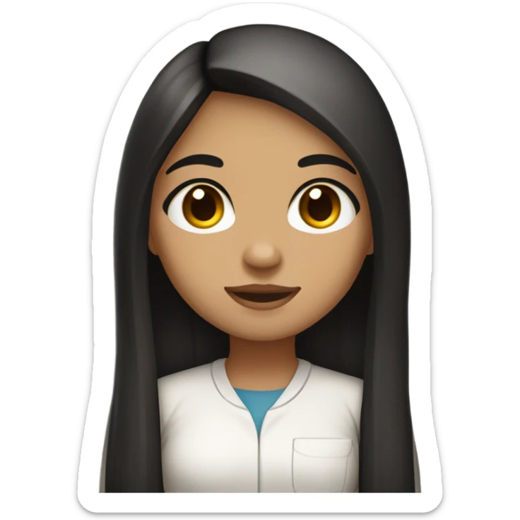 Science Chemistry girl with long black straight hair, brown eyes and pinky brown lips with a light skin tone sticker