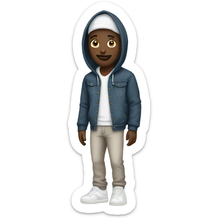 Black man in a denim hoodie with cool pants and white shoes  sticker