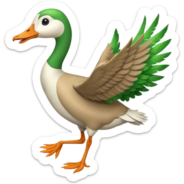 Emoji of a running goose with a very long neck and two legs. Use 🪿 shape but color it bright green (#39C700). The legs should look actively running with motion. The wings must be tightly folded against the body, not flapping or extended. sticker