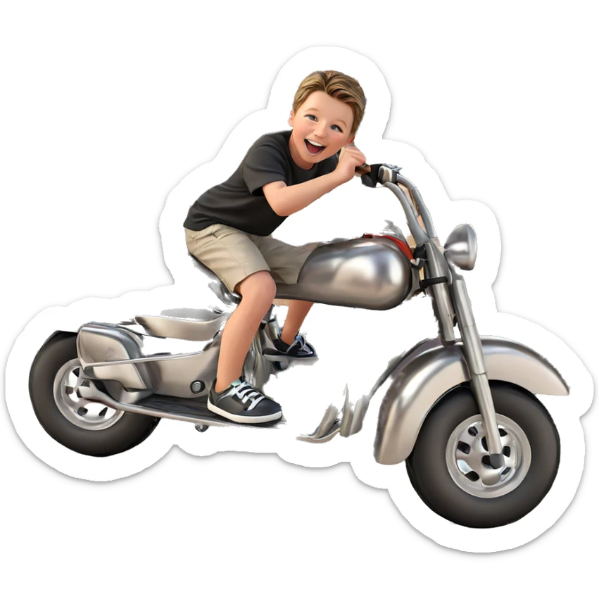 happy boy outdoors with vehicle sticker