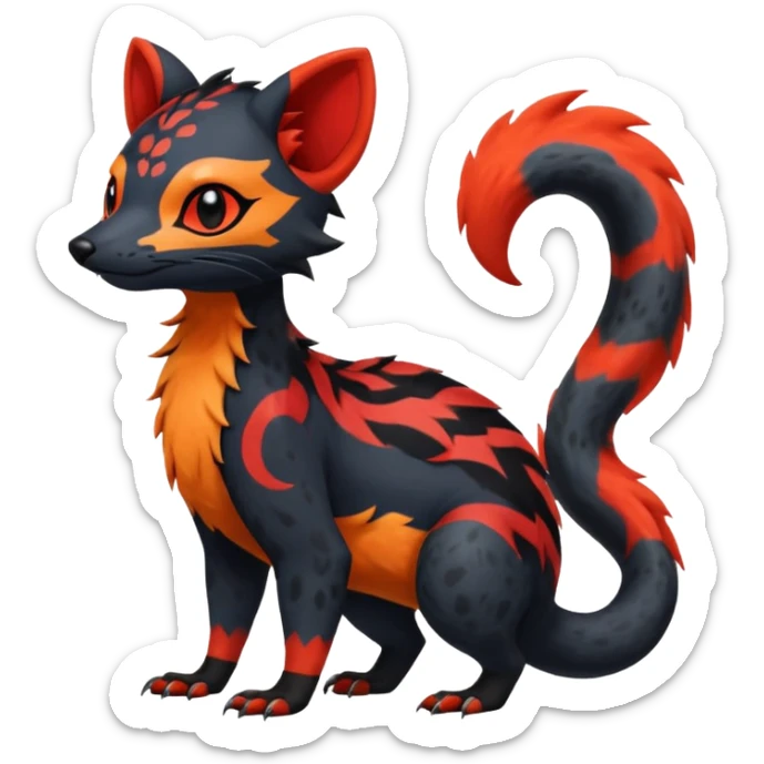 Rare exotic realistic cute epic aesthetic gothic colorful Salandit-Litten-Quilava-Civet-species-Fakemon-hybrid-creature, with markings, full body sticker
