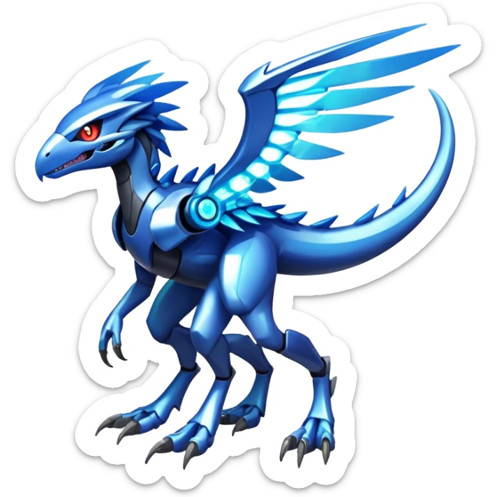 Shiny Futuristic Ethereal Fakemon-Pokemon-Digimon-Spectrobes-Raptor-fusion, full body, four legs sticker