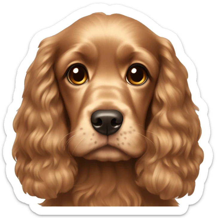 “Miele-colored Cocker Spaniel and a girl with long brown hair, brown eyes, and a rosy face.” sticker