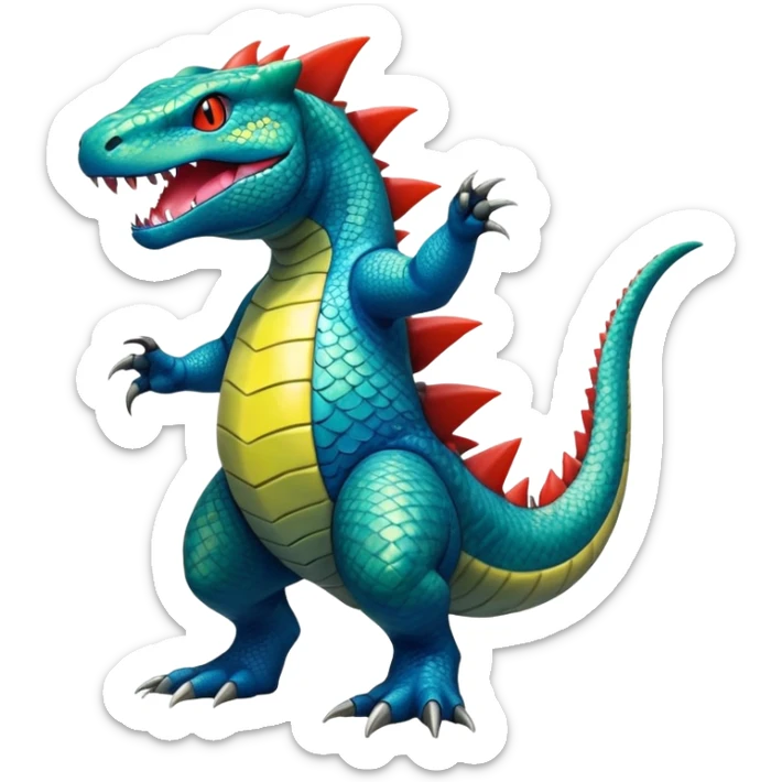 Shiny Exotic Colorful epic Salandit-Larvitar-Koraidon-Feraligatr-Fakémon-hybrid-creature (full body)  sticker