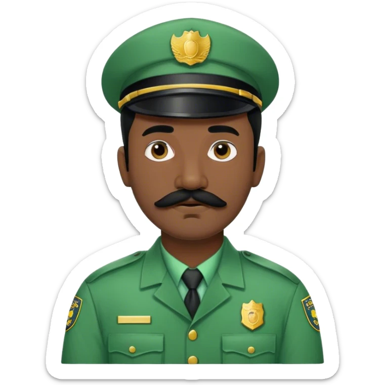Chill guy in correctional officer green uniform. Full body. Black hair black mustache  sticker
