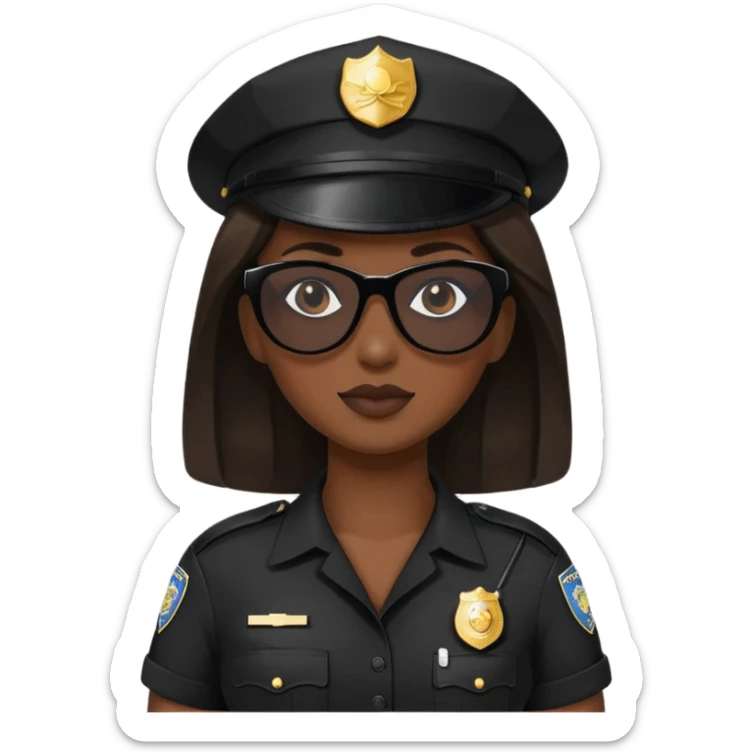 woman police wearing black dress with sun glasses sticker