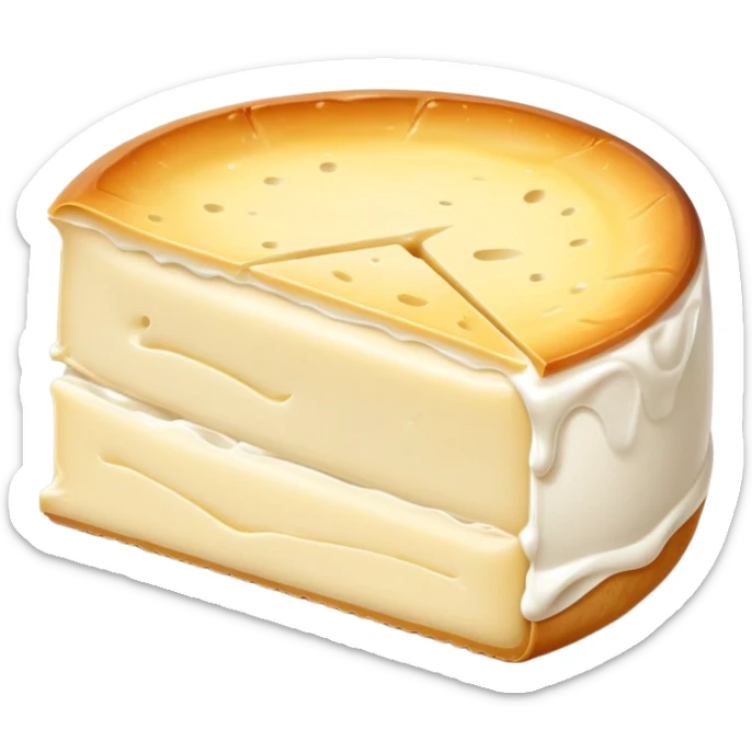 cinematic-realistic-brie-cheese-emoji,-featuring-a-creamy gooey center,-soft-ripened-cheese-with-a-delicate white rind-rendered-with-lifelike-detail-and-inviting,-natural-lightingwith a slide showing the gooey center sticker