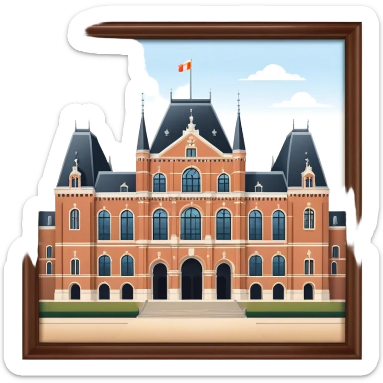 Cinematic Realistic Rijksmuseum Landmark Emoji, depicted with the grand facade of the museum rendered in intricate detail and soft, historical lighting. sticker