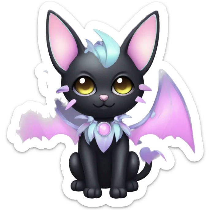 Shiny Cool Punk pastel Black beautiful ethereal fantasy Kawaii Sona Fakemon-cat-animal with edgy bat-wings-ears Full Body sticker