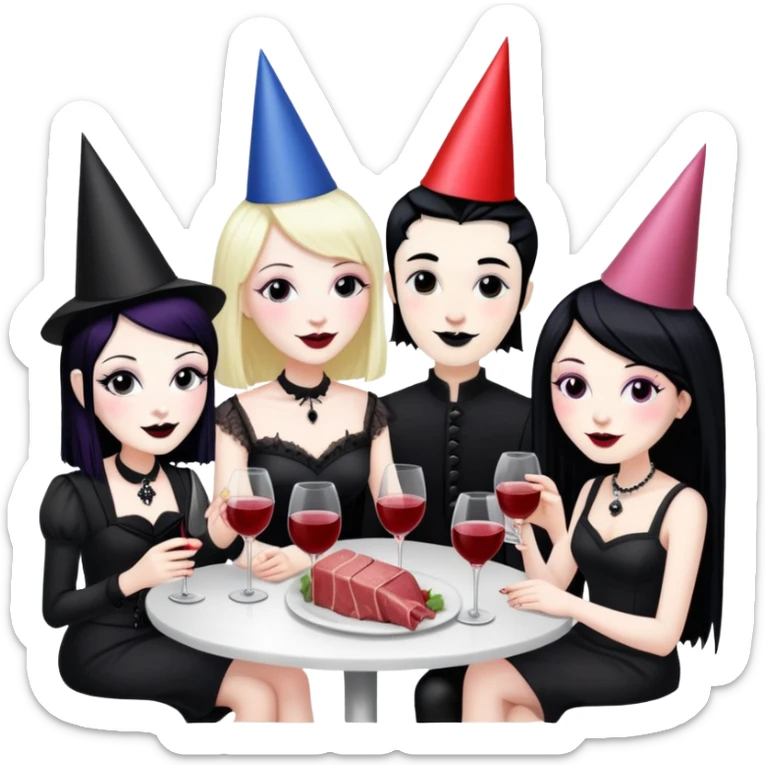 goth artists enjoying wine Party at a french SPAM meat cafe LANDSCAPE  sticker