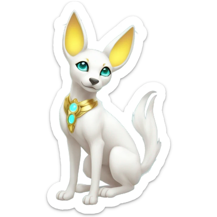 Shiny White Angelic Godly Ethereal Majestic Electric Albino Umbreon. cyan eyes and cyan markings. Golden Anubis-rings. full body sticker
