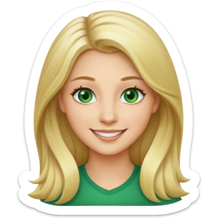 woman, long blond hair,green eyes, smiling sticker
