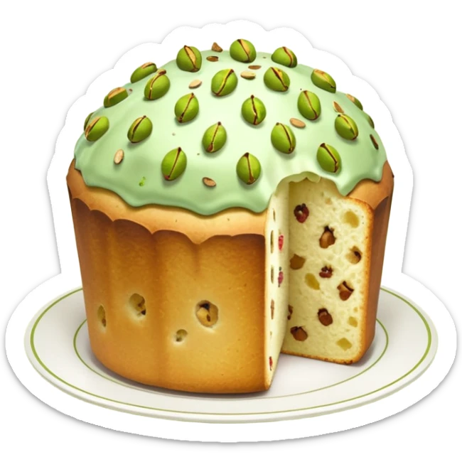 pistacchio panettone con glassa al pistacchio con la carta da panettone intorno in basso sticker