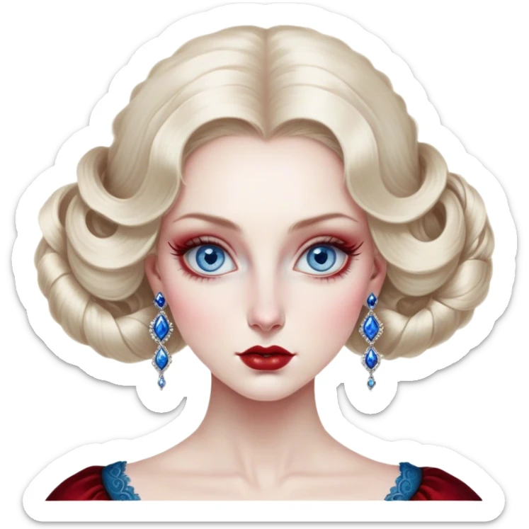 porcelain doll skin, large blue eyes with long lashes, fine details, olivia culpo as milady de winter, jinyoung shin art, refined nose, scarlet, dim light, by Maude Kaufman Eggemeyer, great digital art with details, by Scott Samuel Summers, ad image, ori and the blind, stunningly realistic sticker