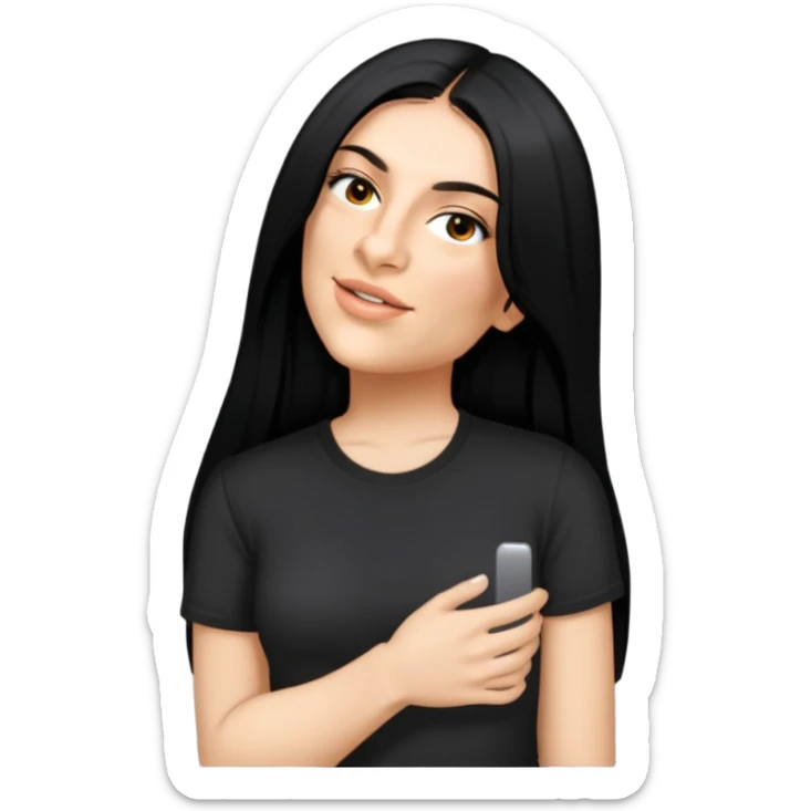 female, black shirt, long black hair sticker