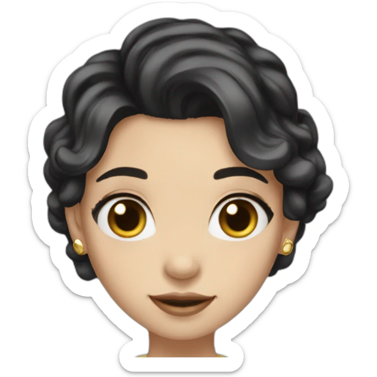 Beautiful girl, dark hair, fair skin, blue eyes, gold earrings sticker