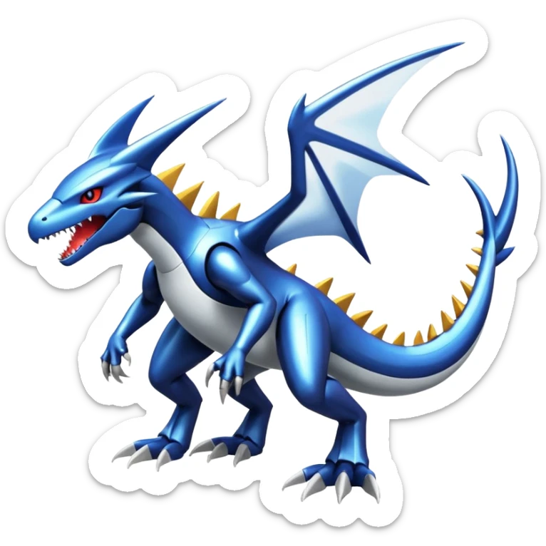 Shiny futuristic Cyber-Kyurem-Garchomp-Latios-Lugia-Fakémon-hybrid-creature (full body)  sticker