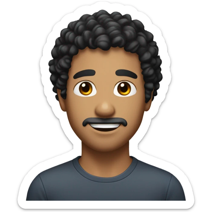 White man with black curly hair, brown eyes, and light stubble only in the mouth region and neck sticker