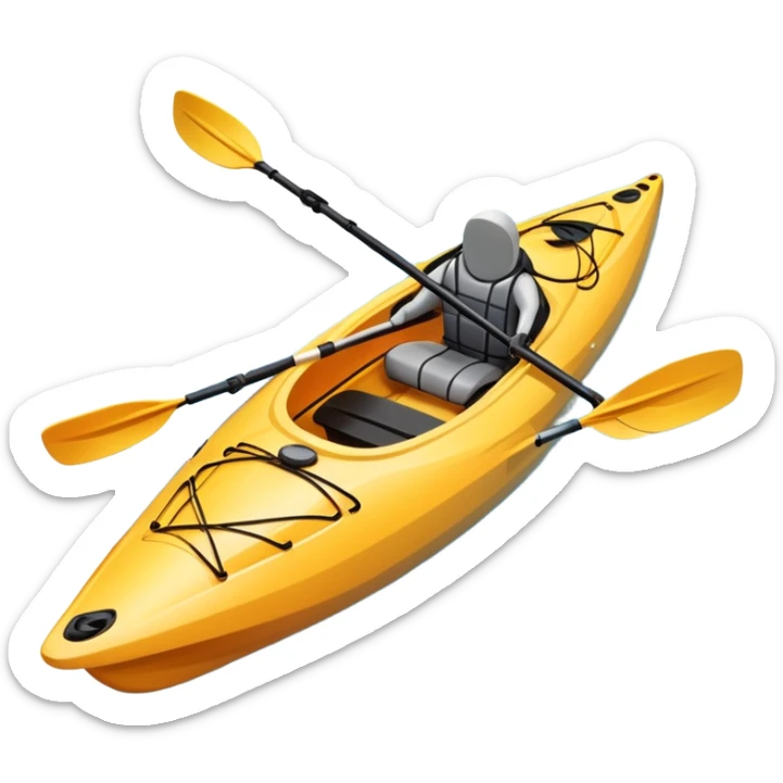 An icon showing a close-up of a sleek kayak with double-bladed paddles gliding through water. Splashes surround the boat as it cuts across a calm surface, symbolizing speed and focus. Transparent background emphasizes the dynamic and personal nature of kayak paddling. sticker